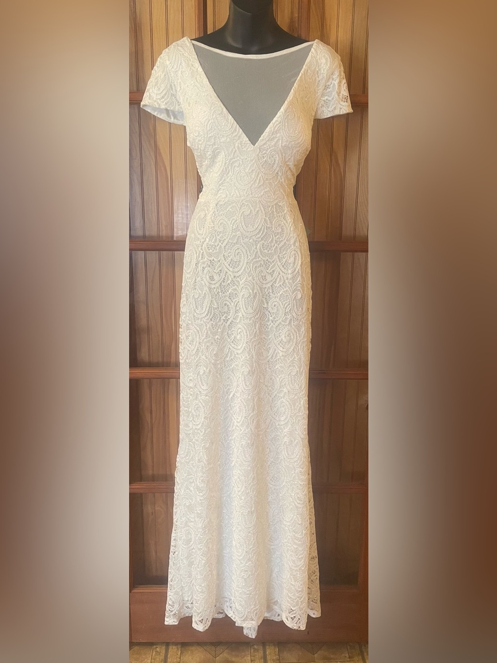 Lace V-Neck Maxi Dress in Ivory